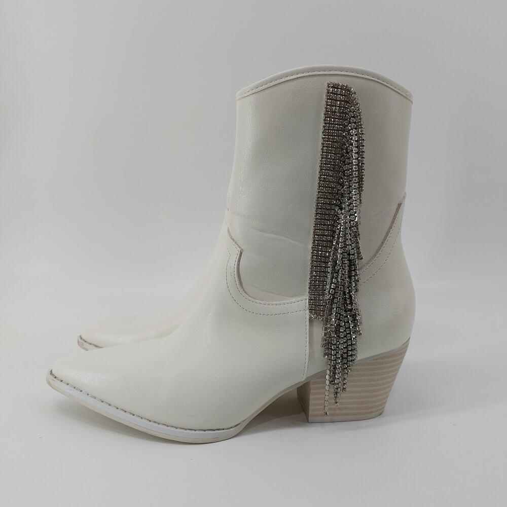 Altar'd State White Western Boot Rhinestone Fringe Ankle 8 - Picture 11 of 11